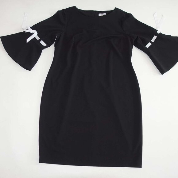 Calvin Klein Women's Shift Dress Size 18W 3/4 Sleeves Black White Bell Sleeves - Picture 1 of 7